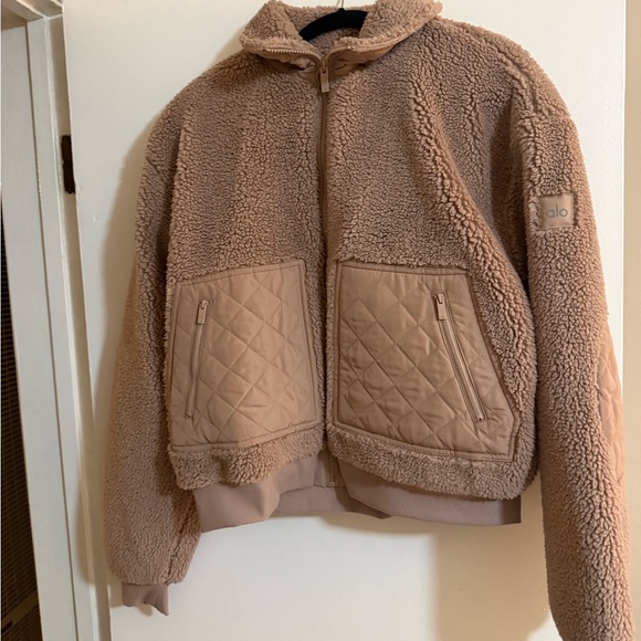 ALO Yoga Jackets & Blazers - ALO Yoga Cozy Sherpa Edge Bomber Jacket in Taupe Beige